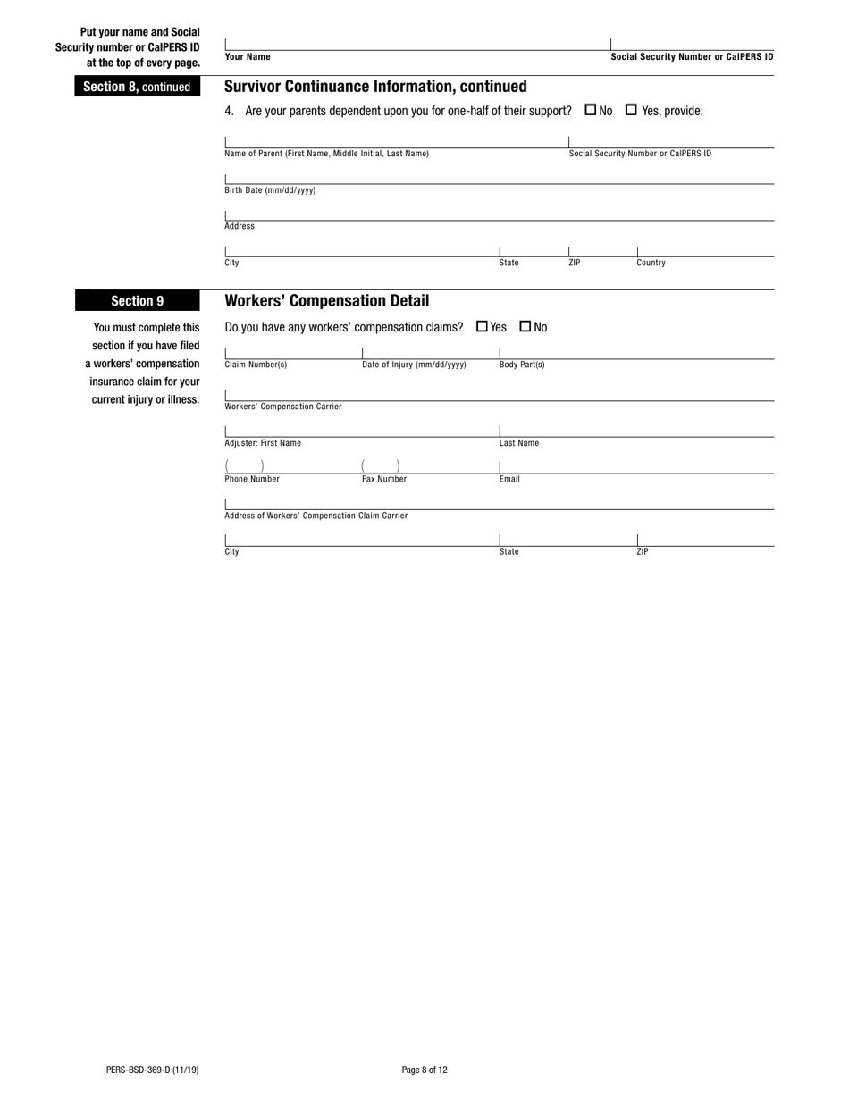 Form PERS-BSD-369-D Disability Retirement Election Application - California, Page 8