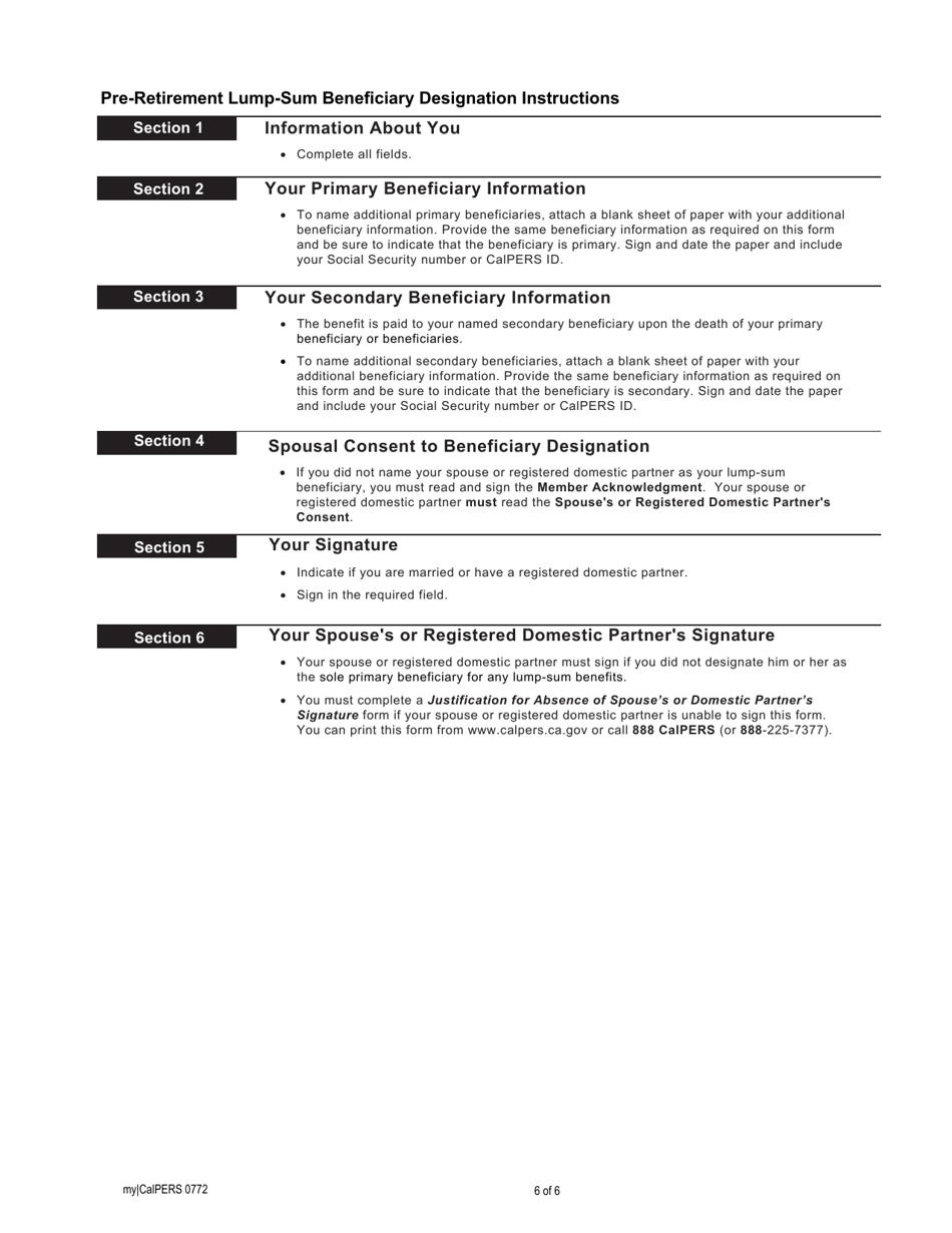 Form my|CalPERS0772 Pre-retirement Lump-Sum Beneficiary Designation - California, Page 6