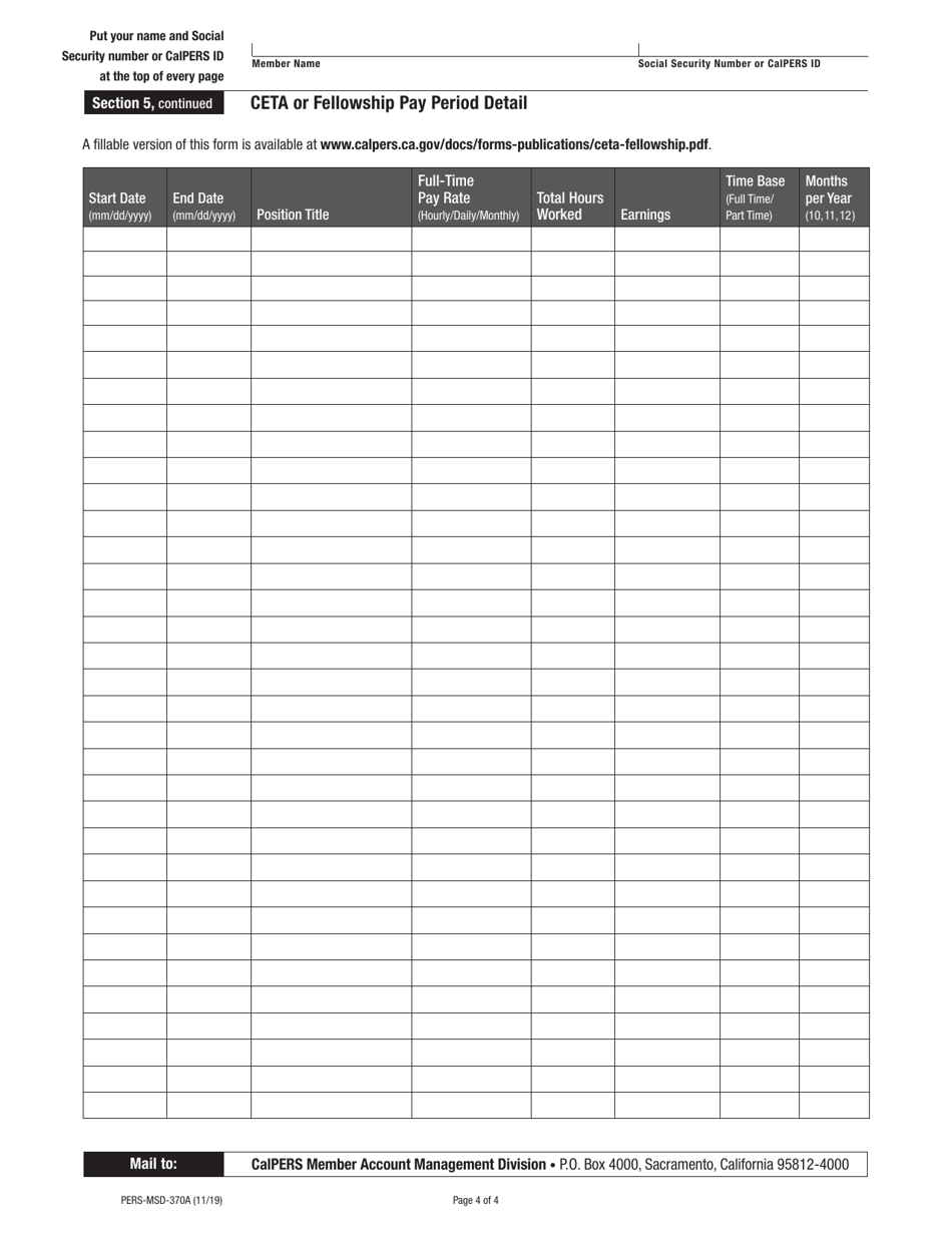 Form PERS-MSD-370A Request for Service Credit Cost Information - Comprehensive Employment  Training Act (Ceta) or Fellowship - California, Page 4