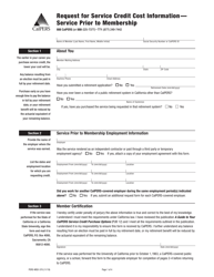 Document preview: Form PERS-MSD-370 Request for Service Credit Cost Information - Service Prior to Membership - California