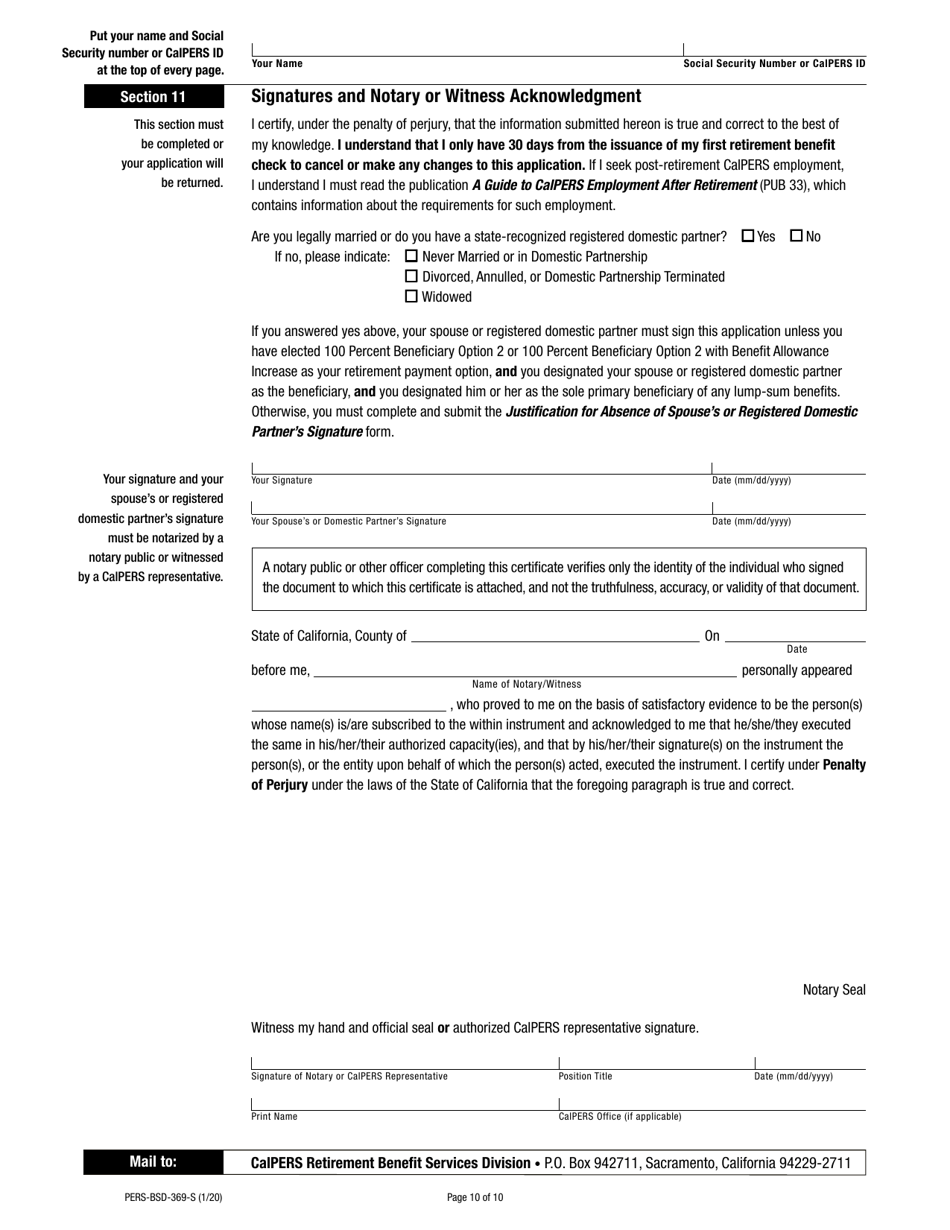Form PERS-BSD-369-S Service Retirement Election Application - California, Page 10