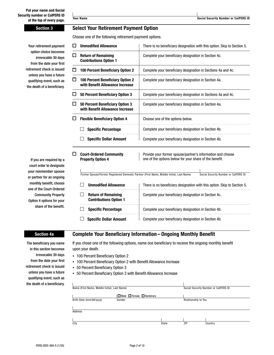Form PERS-BSD-369-S Service Retirement Election Application - California, Page 2