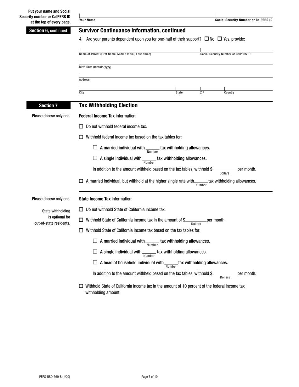 Form PERS-BSD-369-S Service Retirement Election Application - California, Page 7