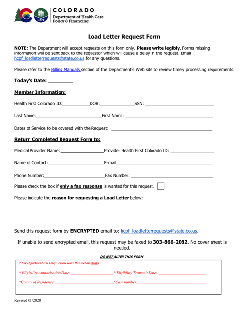 Load Letter Request Form - Colorado Download Pdf