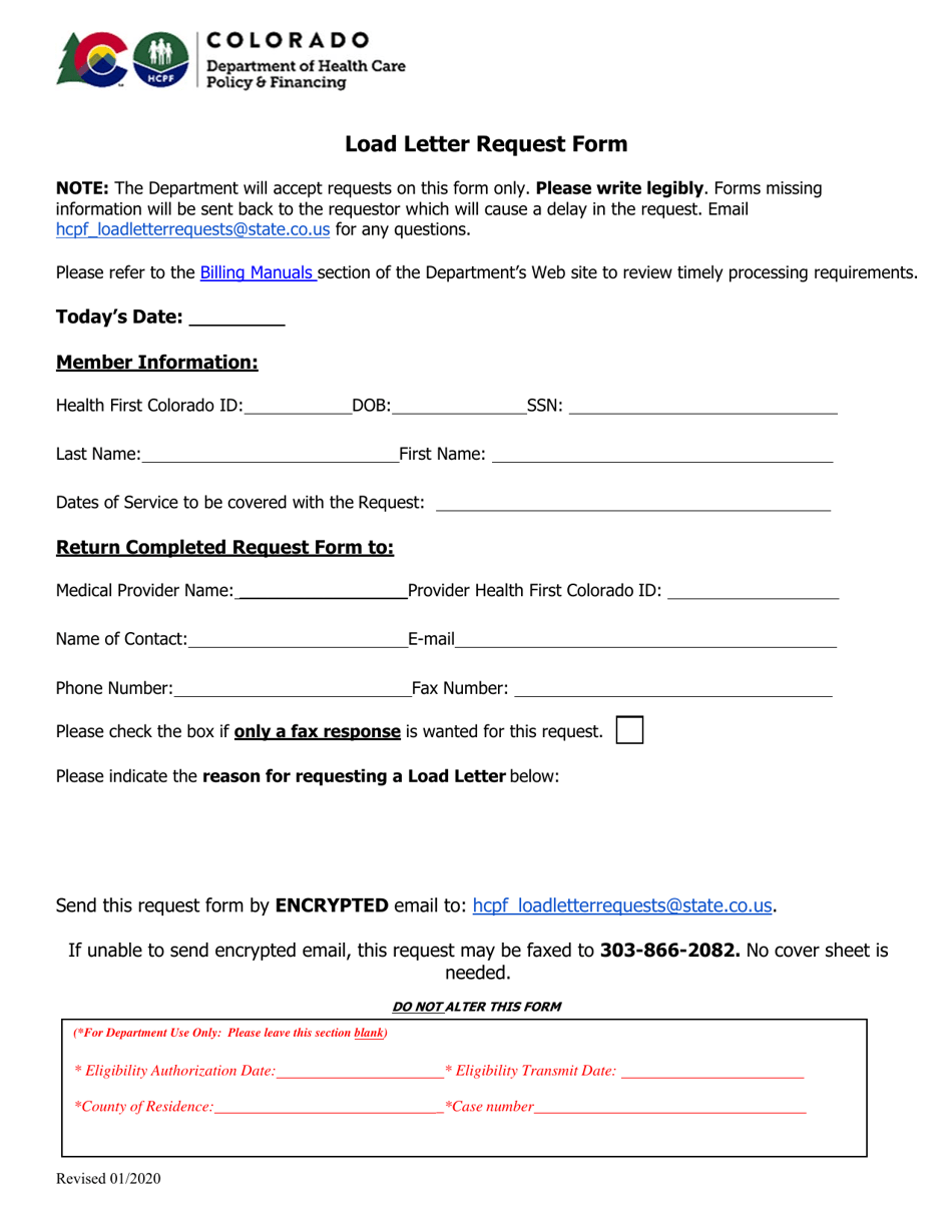 Load Letter Request Form - Colorado, Page 1