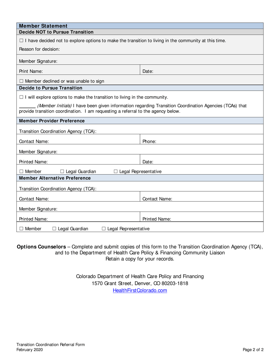 Transition Coordination (Tc) Referral Form - Colorado, Page 2