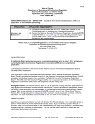 Form DBPR AR1 Application for Licensure by Examination - Florida