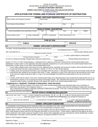 Form HSMV81012 Application for Towing and Storage Certificate of Destruction - Florida
