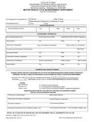 Form HSMV82994 Motor Vehicle Title Reassignment Supplement - Florida