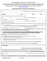 Form HSMV83030 Application for U.S. Reserve or Florida National Guard License Plate - Florida