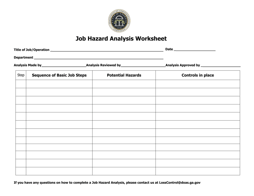 Job Hazard Analysis Worksheet - Georgia (United States) Download Pdf