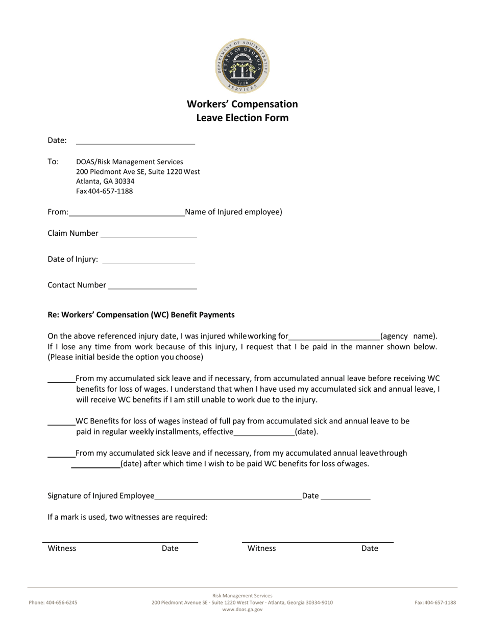 Workers Compensation Leave Election Form - Georgia (United States), Page 1