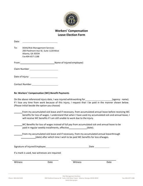 Workers' Compensation Leave Election Form - Georgia (United States) Download Pdf