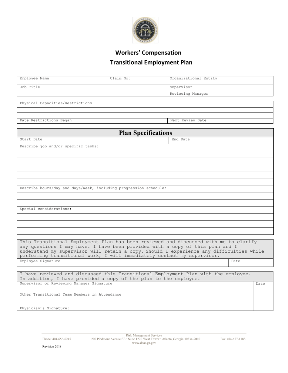 Workers Compensation Transitional Employment Plan - Georgia (United States), Page 1