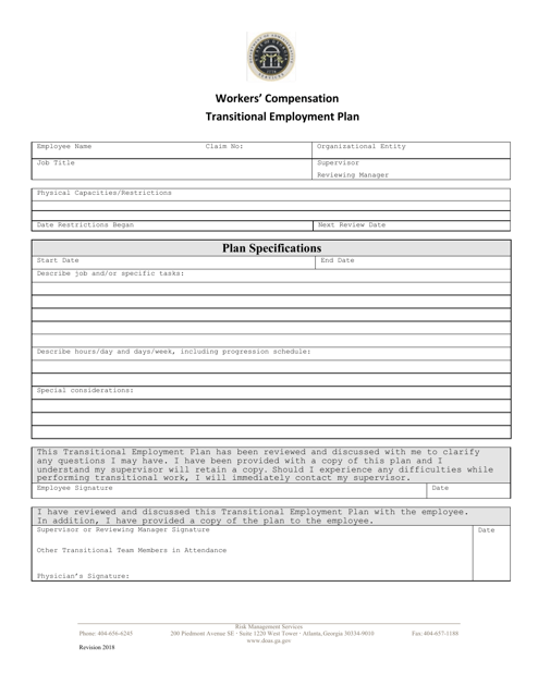 Workers' Compensation Transitional Employment Plan - Georgia (United States) Download Pdf