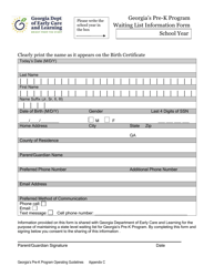 Document preview: Appendix C Georgia's Pre-k Program Waiting List Information Form - Georgia (United States)