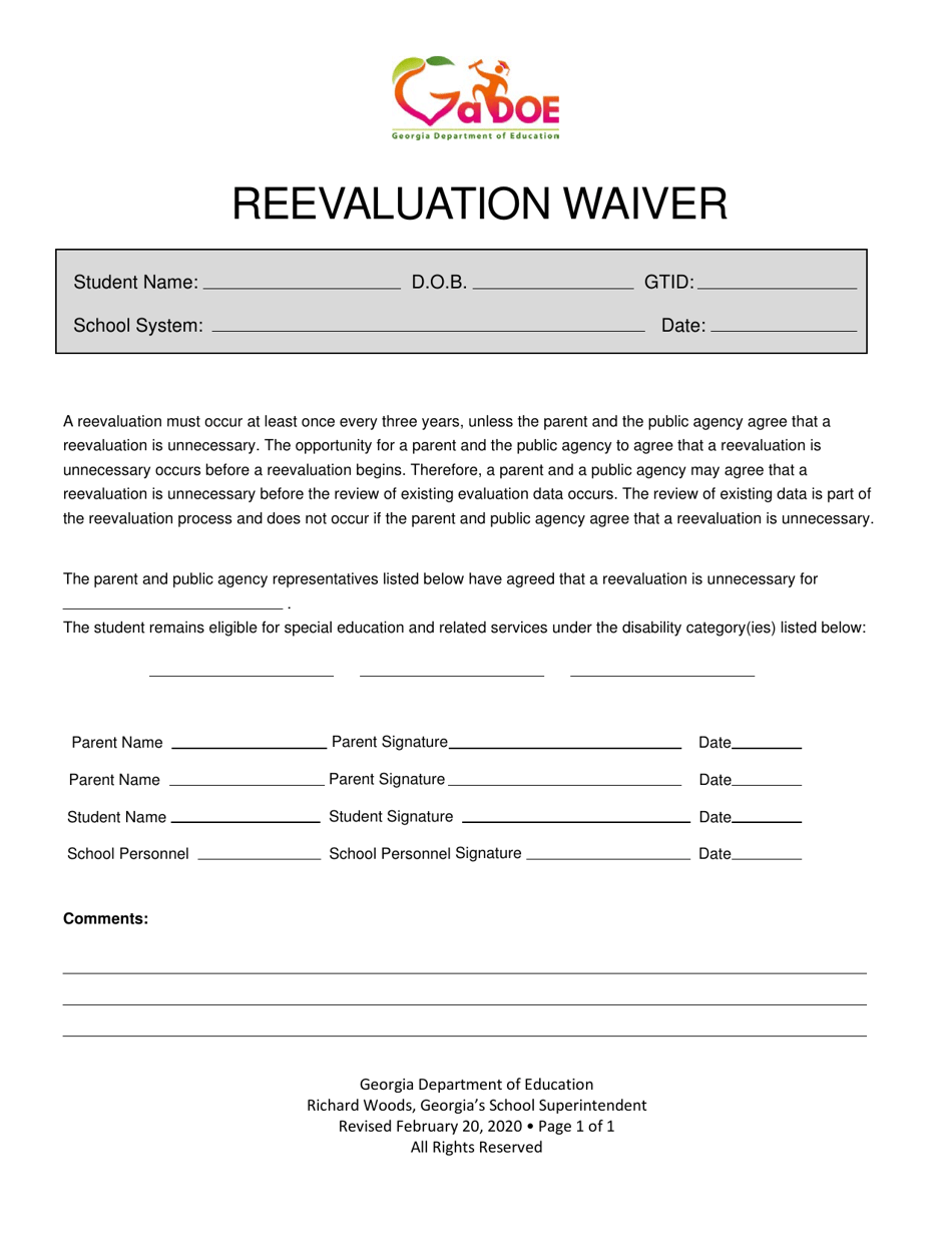 Reevaluation Waiver - Georgia (United States), Page 1