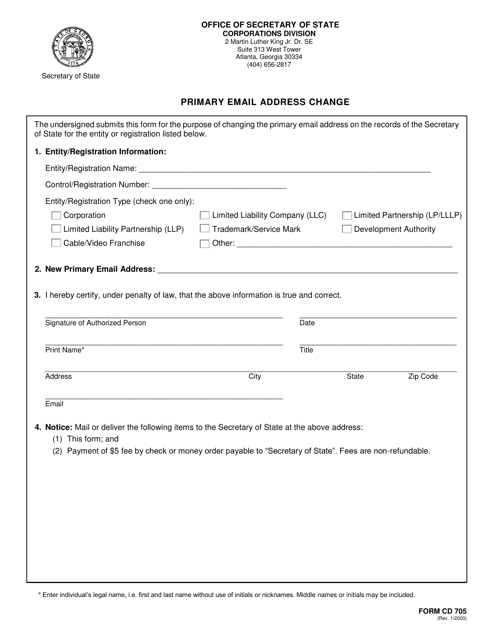Form CD705 Primary Email Address Change - Georgia (United States)