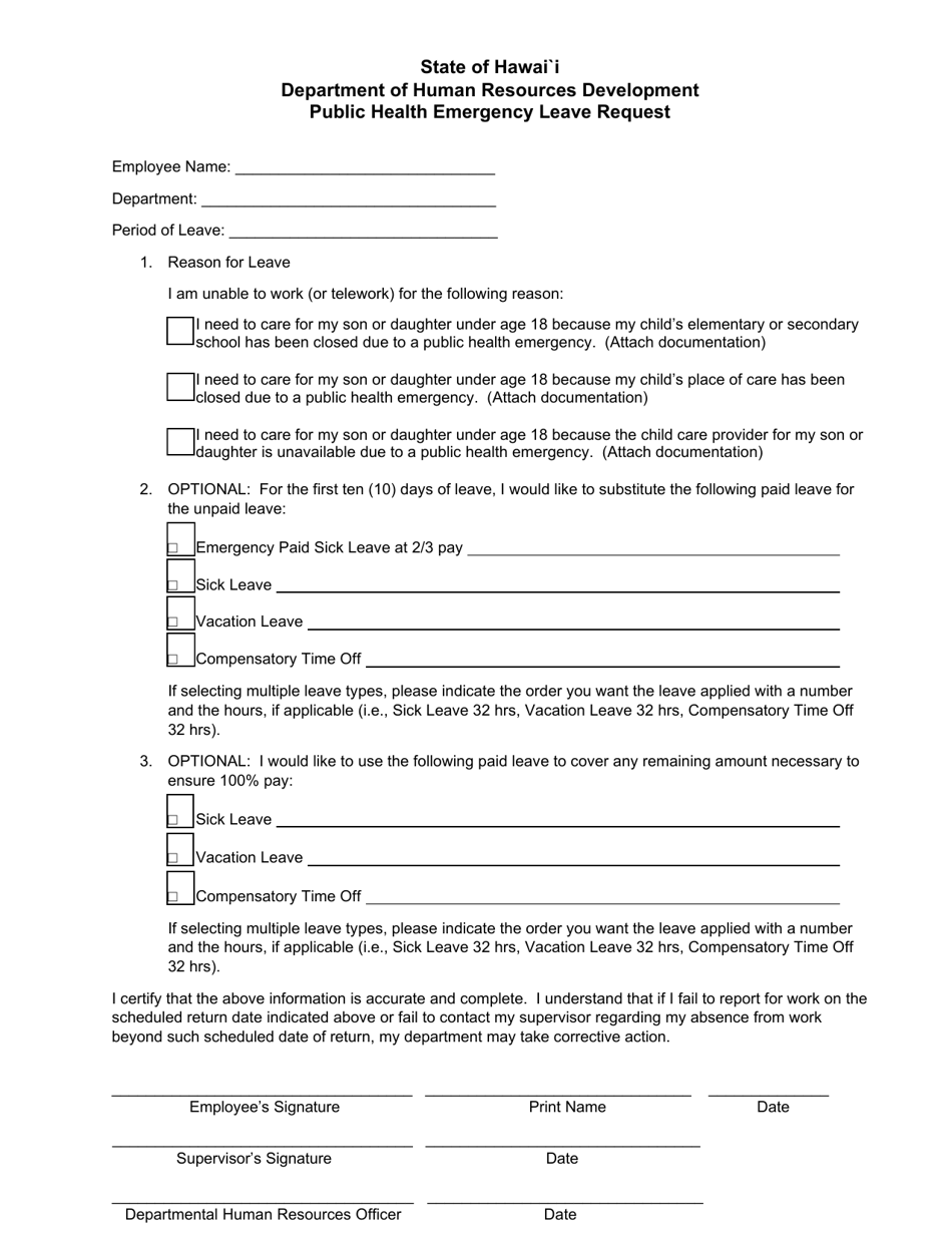 Hawaii Public Health Emergency Leave Request Form - Fill Out, Sign ...