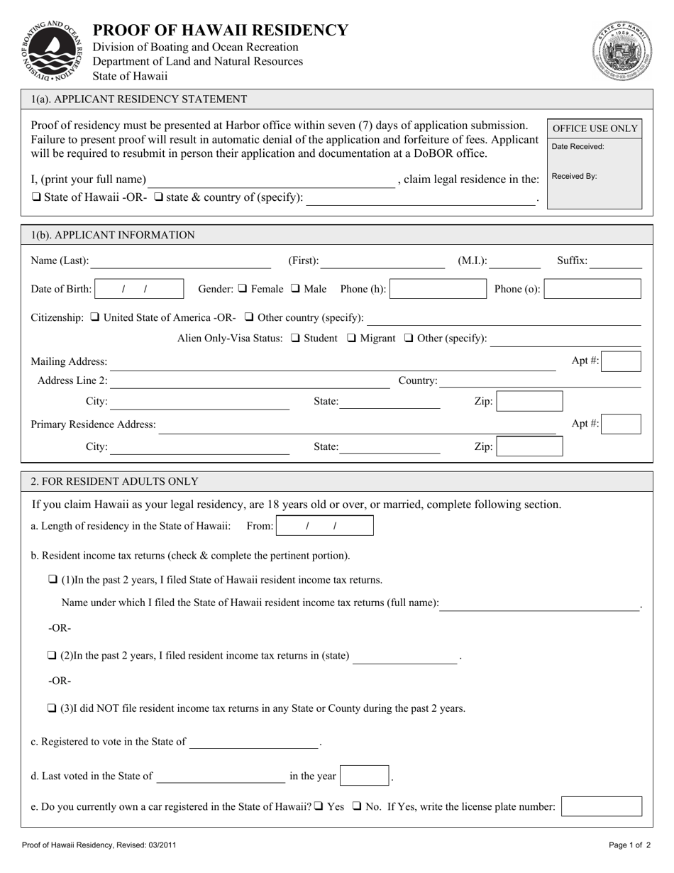 Hawaii Application for Proof of Hawaii Residency - Fill Out, Sign ...