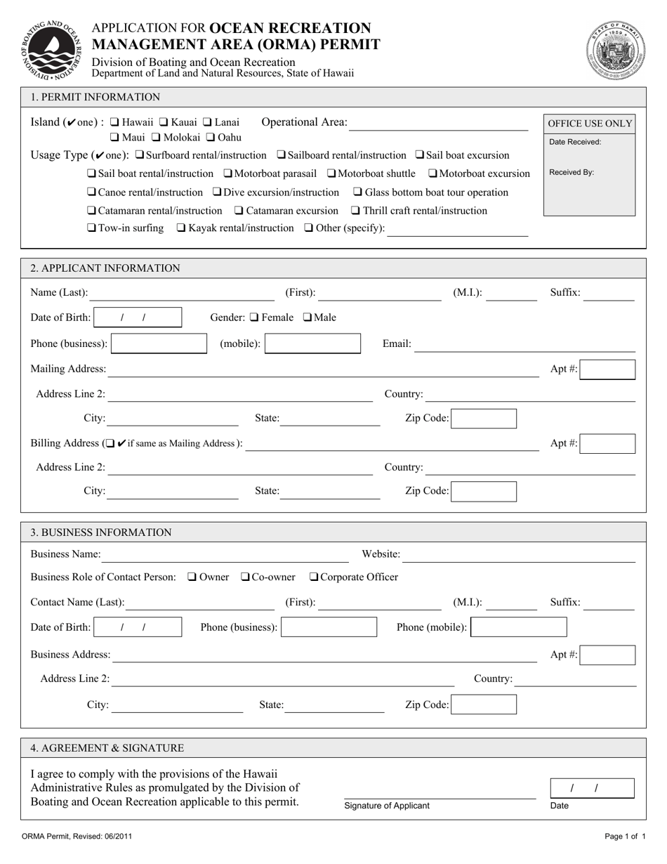 Hawaii Application for Ocean Recreation Management Area (Orma) Permit ...