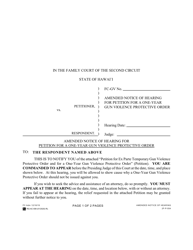 Document preview: Form 2F-P-554 Amended Notice of Hearing for Petition for a One-Year Gun Violence Protective Order - Hawaii