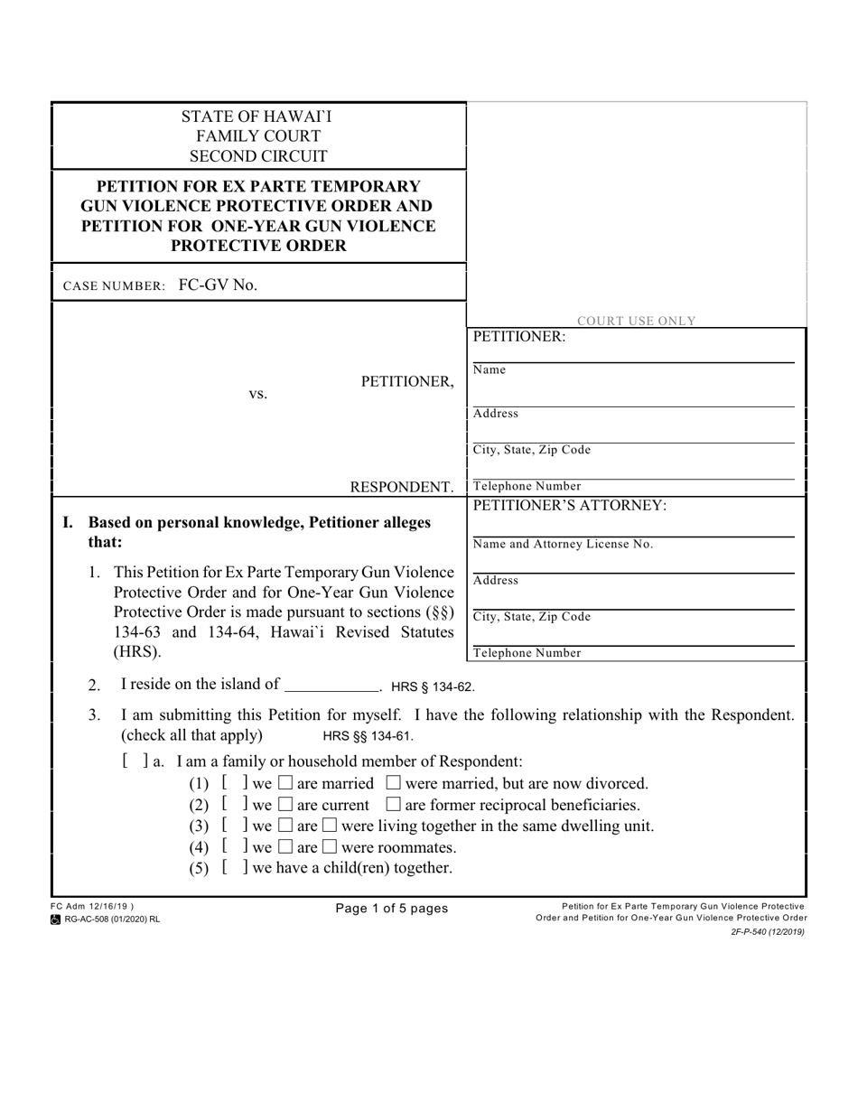 Sample Form 2f Form 2F-P-540 - Fill Out, Sign Online and Download Fillable PDF, Hawaii ...