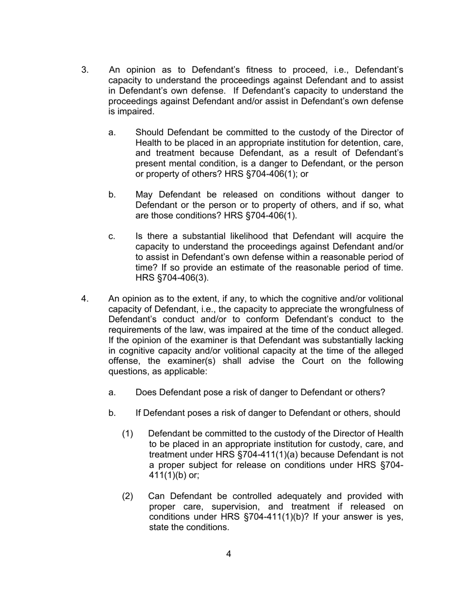 Form KMH-1 Order Suspending Proceedings, for Examination of Defendant Under Hrs Chapter 704, (Fitness and Capacity) and Setting Further Court Date - Hawaii, Page 4