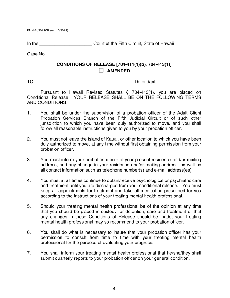 Form KMH-7 Judgment of Acquittal and Order of Conditional Release, Conditions of Release - Hawaii, Page 4