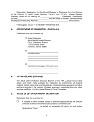 Form KMH-8 Order for Examination of Committed Defendant Seeking Conditional Release or Discharge From the Custody of the Director of Health and for Transport - Hawaii, Page 2