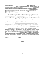 Form KMH-11B Order Continuing Temporary Hospitalization for a Period Not to Exceed Ninety (90) Days and Setting Further Hearing (Conditional Release) - Hawaii, Page 2
