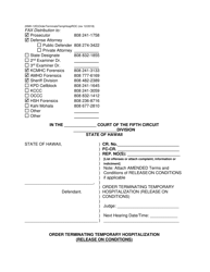 Form KMH-12D Order Terminating Temporary Hospitalization (Release on Conditions) - Hawaii