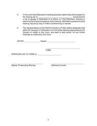 Form KMH-12B Order on the Continued Hearing for Temporary Hospitalization and for Transport (Release on Conditions) - Hawaii, Page 3