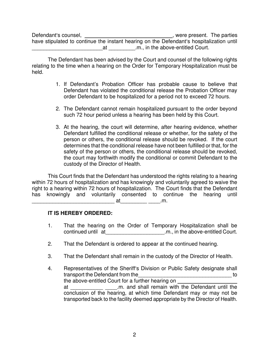 Form KMH-12A Order on the Continued Hearing for Temporary Hospitalization and for Transport (Conditional Release) - Hawaii, Page 2