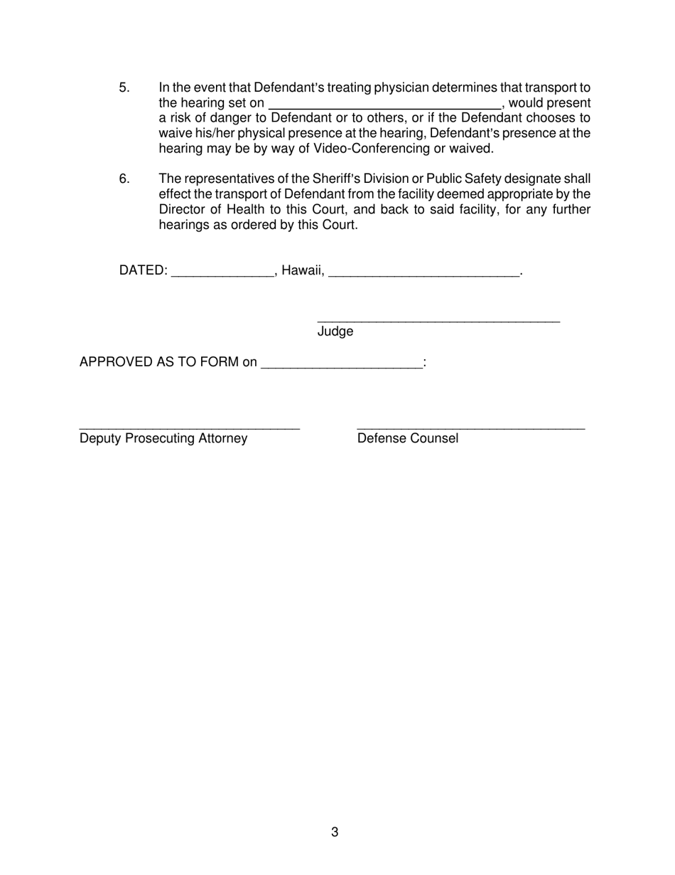 Form KMH-12A Order on the Continued Hearing for Temporary Hospitalization and for Transport (Conditional Release) - Hawaii, Page 3