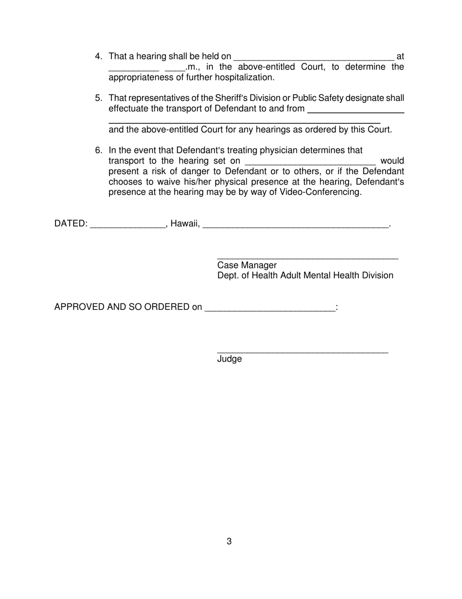 Form KMH-11A Probation Officers Findings of Non-compliance and Order of Temporary Hospitalization and Transport of Defendant 704-406(1) and (2) - Hawaii, Page 3