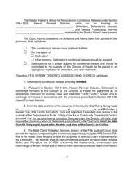 Form KMH-15 Order Revoking Conditional Release, Committing Defendant to the Custody of the Director of Health - Hawaii, Page 2