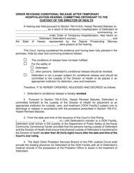 Form KMH-16 Order Revoking Conditional Release After Temporary Hospitalization Hearing, Committing Defendant to the Custody of the Director of Health - Hawaii, Page 2