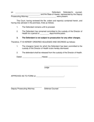 Form KMH-19 Order of Dismissal and Release From Custody of the Director of Health - Hawaii, Page 2