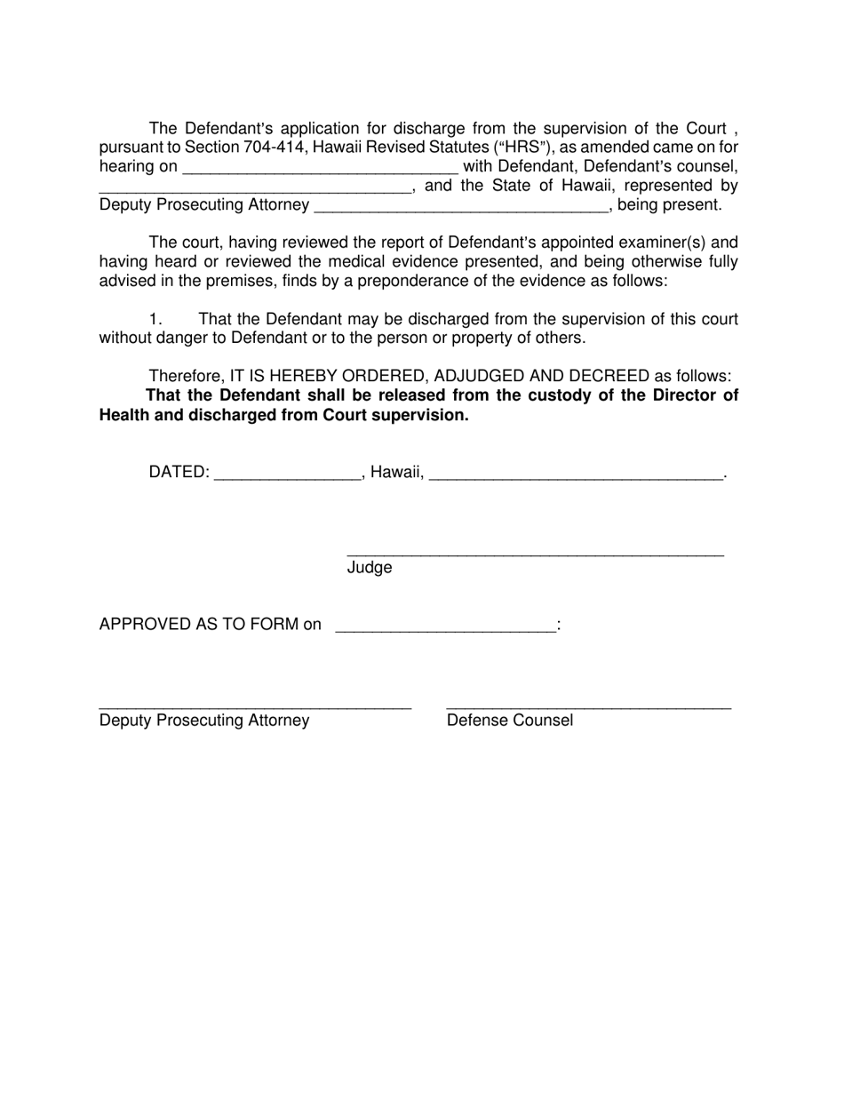 Form KMH-17 Order Granting Defendants Application for Discharge From Conditional Release - Hawaii, Page 2