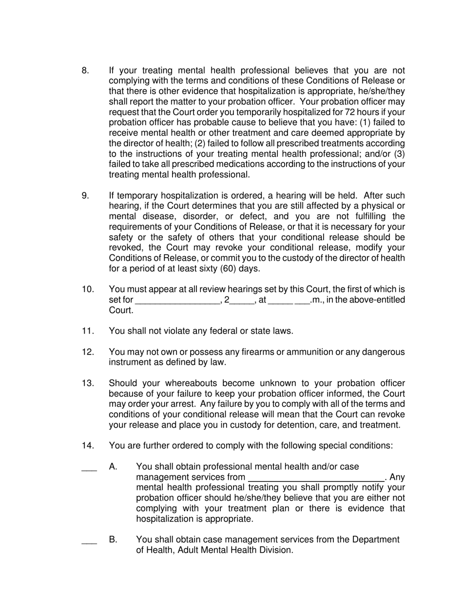 Form KMH-18 Order Amending Terms and Conditions of Order Granting Conditional Release; Conditions of Release - Hawaii, Page 4