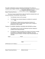 Form KMH-19C Order of Dismissal and Commitment to Director of Health for Defendant Subject to Involuntary Commitment and/or Prosecution on Other Charges - Hawaii, Page 2