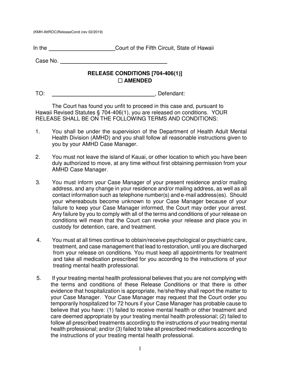 Form KMH-ATTROC Release Conditions [704-406(1)] Amended - Hawaii, Page 1