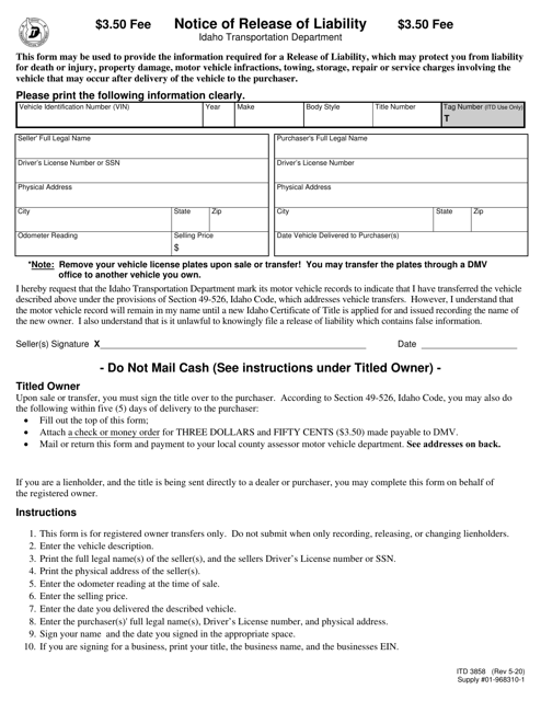 Form ITD3858  Printable Pdf