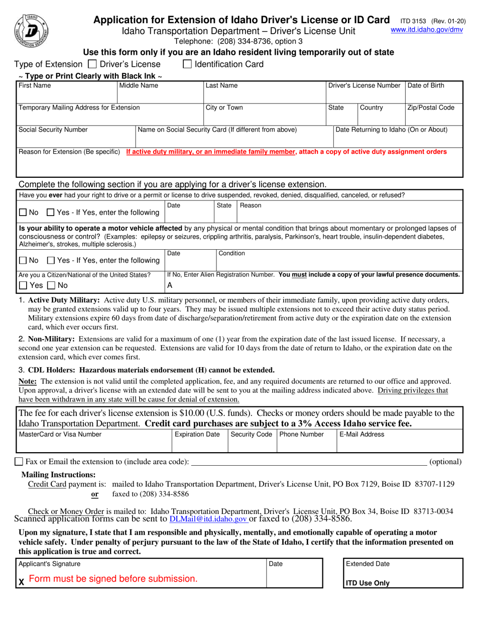 Form Itd3153 - Fill Out, Sign Online And Download Fillable Pdf, Idaho 