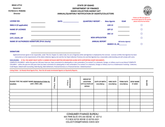 Collection Agency Quarterly Notification of Agents Form - Idaho, Page 2