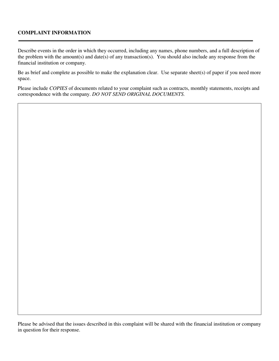Bank / Credit Union Complaint Form - Idaho, Page 4