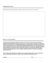 Bank/Credit Union Complaint Form - Idaho, Page 5