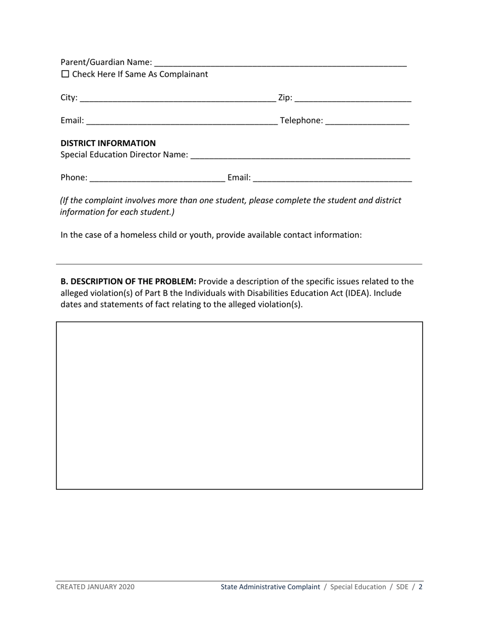 State Administrative Complaint - Idaho, Page 2