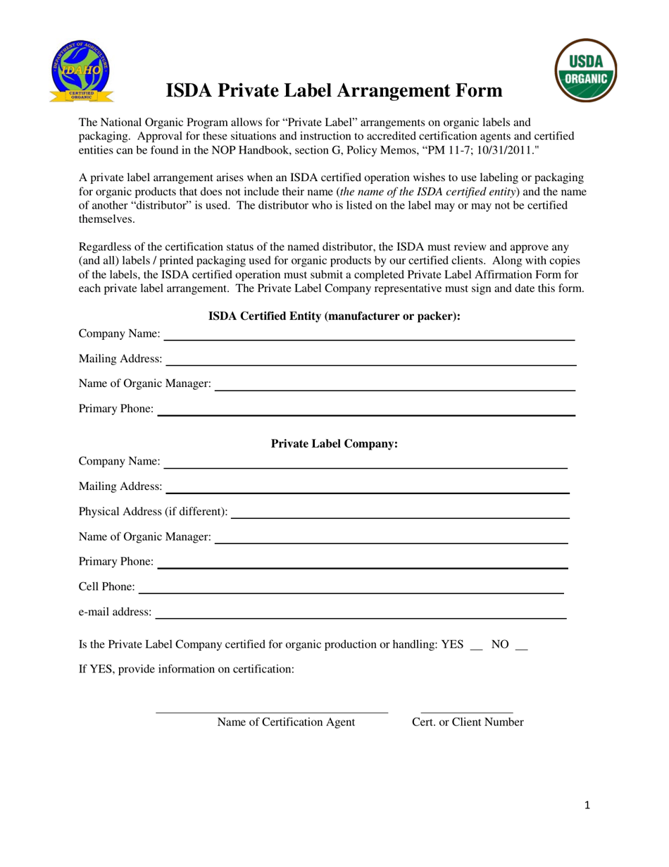 Isda Private Label Arrangement Form - Idaho, Page 1